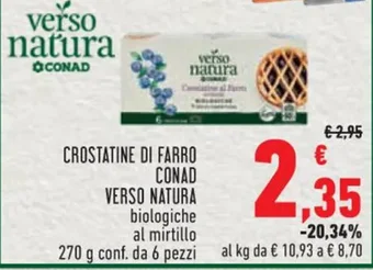 CROSTATINE DI FARRO CONAD VERSO NATURA biologiche al mirtillo 270 g conf. da 6 pezzi