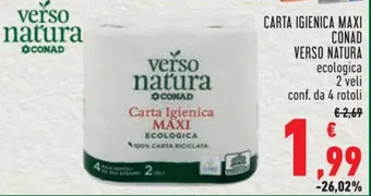 Conad CARTA IGIENICA MAXI CONAD VERSO NATURA ecologica 2 veli conf. da 4 rotoli offerta