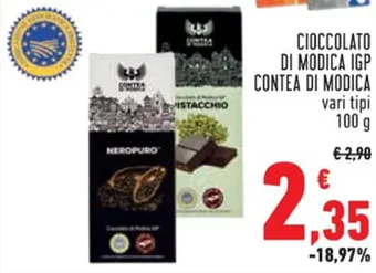 Conad CIOCCOLATO DI MODICA IGP CONTEA DI MODICA vari tipi 100g offerta