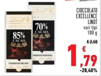 Conad CIOCCOLATO EXCELLENCE LINDT vari tipi 100 g offerta