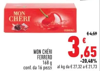 Conad MON CHÉRI FERRERO 168g conf. da 16 pezzi offerta