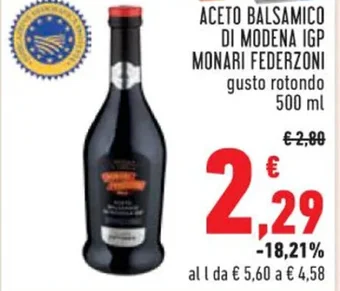 ACETO BALSAMICO DI MODENA IGP MONARI FEDERZONI gusto rotondo 500 ml