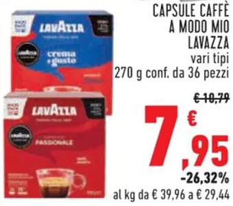 Conad CAPSULE CAFFÈ A MODO MIO LAVAZZA vari tipi 270 g conf. da 36 pezzi offerta