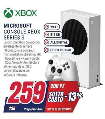 Trony MICROSOFT CONSOLE XBOX SERIES S offerta
