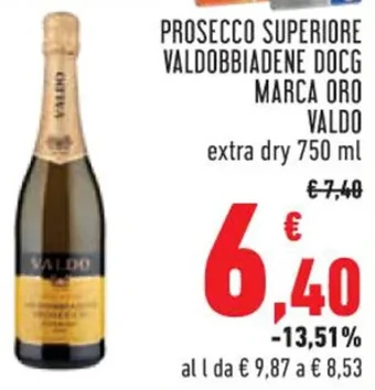 Conad PROSECCO SUPERIORE VALDOBBIADENE DOCG MARCA ORO VALDO extra dry 750 ml offerta