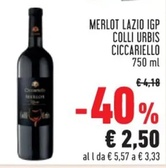Conad MERLOT LAZIO IGP COLLI URBIS CICCARIELLO 750 ml offerta