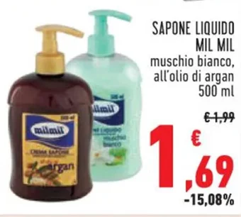 Conad SAPONE LIQUIDO MIL MIL muschio bianco, all'olio di argan 500 ml offerta