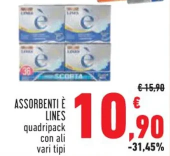 Conad ASSORBENTI È LINES quadripack con ali vari tipi offerta