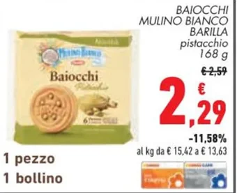 Conad BAIOCCHI MULINO BIANCO BARILLA pistacchio 168 g offerta