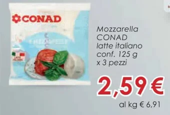 Conad Mozzarella CONAD latte italiano conf. 125 g x 3 pezzi offerta