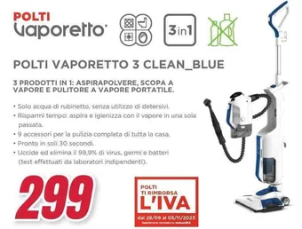 Trony POLTI VAPORETTO 3 CLEAN_BLUE offerta