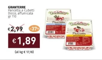Prezzemolo e Vitale GRANTERRE Pancetta a Cubetti Dolce, affumicata gr 110 offerta
