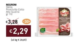 Prezzemolo e Vitale NEGRONI Stella Prosciutto Cotto Alta Qualità gr 110 offerta