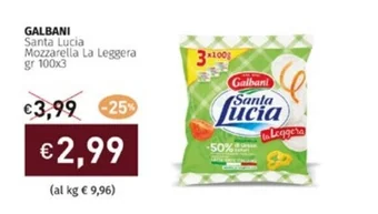 Prezzemolo e Vitale GALBANI Santa Lucia Mozzarella La Leggera gr 100x3 offerta