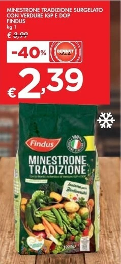 Bennet Findus minestrone tradizione surgelato con verdure igp e dop offerta