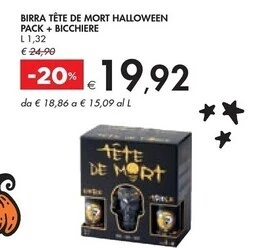 Bennet Birra tète de mort halloween pack + bicchiere offerta