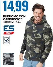 Es sport pile uomo con cappuccio
