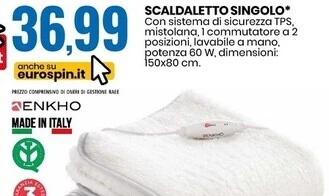 Eurospin Enkho scaldaletto singolo offerta