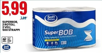Eurospin Soft dream superbob, 2 rotoli, 2 veli, 500 strappi offerta