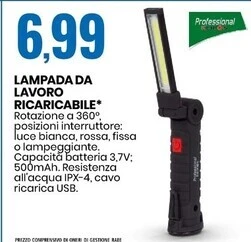 Eurospin Professional keiros lampada da lavoro ricaricabile offerta