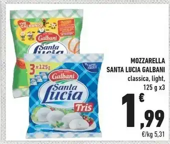 Conad Galbani Santa Lucia Light Mozzarella 375 G(ml) offerta
