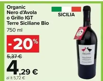 Carrefour Terre siciliane Nero d'Avola offerta