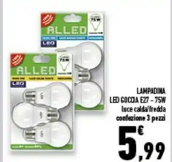 Conad Superstore Alled Lampadina Led Goccia E27 - 75W Luce Cald offerta