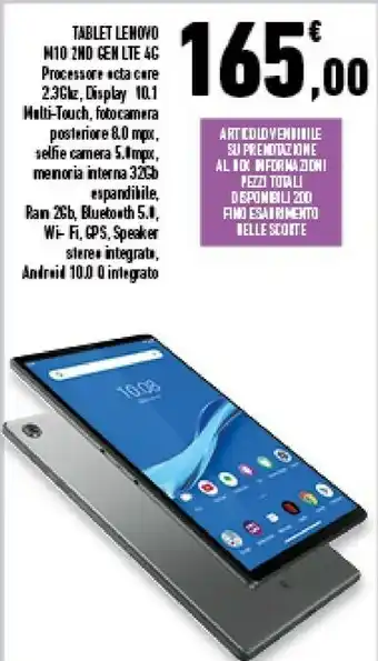 Conad Superstore Lenovo Tab M10 2nd Gen 32 GB 25,6 Cm (10.1") Mediatek 2 GB Wi-Fi 5 (802.11ac) Android 10 Grigio offerta