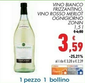 Conad Zonin Vino Bianco Frizzantino offerta