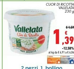 Conad Superstore Vallelata Cuor Di Ricotta 230 G(ml) offerta
