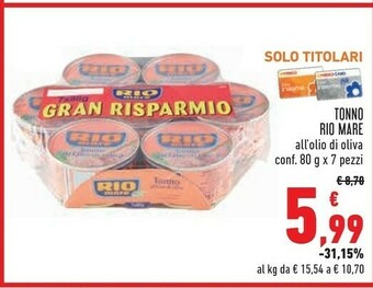 Conad Superstore Rio Mare Tonno All'Olio Di Oliva 80 G(ml) offerta
