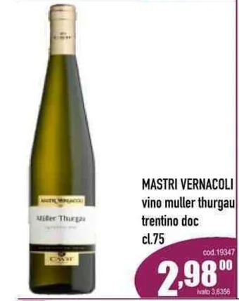 MASTRI VERNACOLI vino muller thurgau trentino doc cl.75
