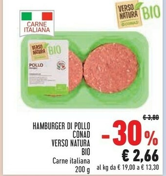 Conad Conad Hamburger Di Pollo Verso Natura Bio offerta