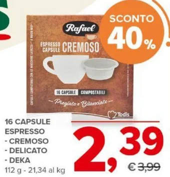 16 CAPSULE ESPRESSO - CREMOSO - DELICATO - DEKA 112 g