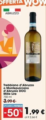 Carrefour Market Mille lire - trebbiano d'abruzzo o montepulciano d'abruzzo doc offerta