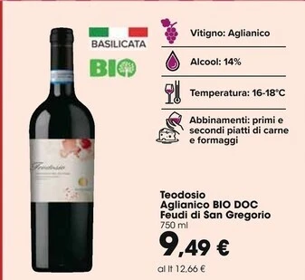 Carrefour Market Feudi di san gregorio teodosio aglianico bio doc offerta