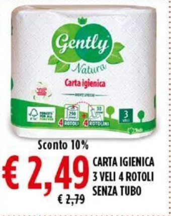 Todis CARTA IGIENICA 3 VELI 4 ROTOLI SENZA TUBO offerta