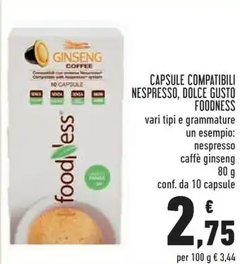 Conad Foodness Nespresso Caffè Ginseng Compatibili Nespresso, Dolce Gusto offerta