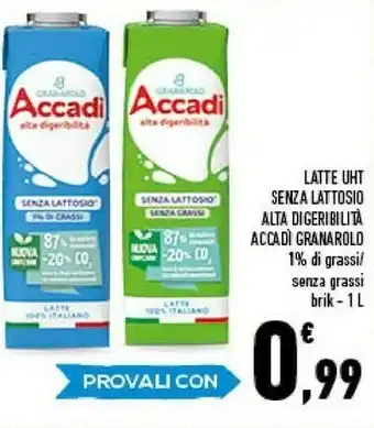 Conad Granarolo Accadi Senza Lattosio Biologico E Digeribile 1000 G(ml) offerta