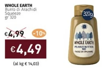 Prezzemolo e Vitale WHOLE EARTH Burro di Arachidi Squeeze gr 320 offerta