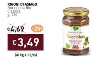 Prezzemolo e Vitale RIGONI DI ASIAGO Nocciolata Bio Classica gr 250 offerta