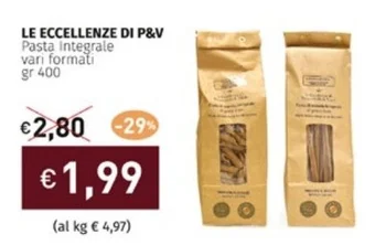 Prezzemolo e Vitale LE ECCELLENZE DI P&V Pasta Integrale vari formati gr 400 offerta