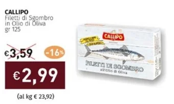 Prezzemolo e Vitale CALLIPO Filetti di Sgombro in Olio di Oliva gr 125 offerta