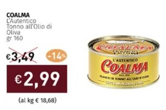 Prezzemolo e Vitale COALMA L'Autentico Tonno all'Olio di Oliva gr 160 offerta