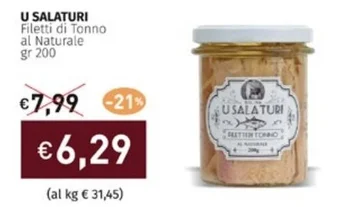 Prezzemolo e Vitale U SALATURI Filetti di Tonno al Naturale gr 200 offerta