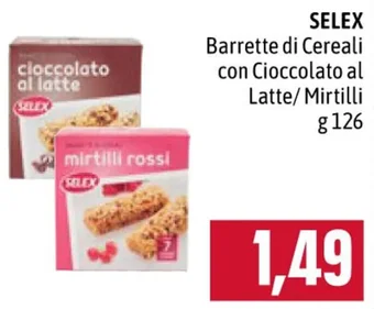 Famila Market SELEX Barrette di Cereali con Cioccolato al Latte/Mirtilli g 126 offerta