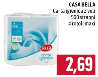 Famila Market CASA BELLA Carta igienica 2 veli 500 strappi 4 rotoli maxi offerta