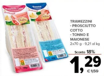 Todis TRAMEZZINI PROSCIUTTO COTTO, TONNO E MAIONESE 2x70 g offerta