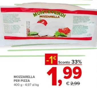 Todis MONTEVERDI MOZZARELLA PER PIZZA 400 g offerta