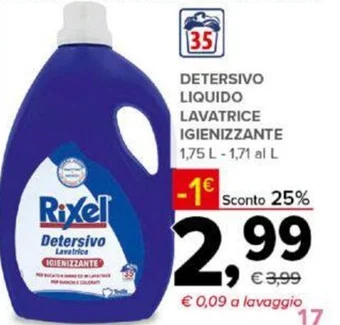 Todis RIXEL DETERSIVO LIQUIDO LAVATRICE IGIENIZZANTE 1,75 L offerta
